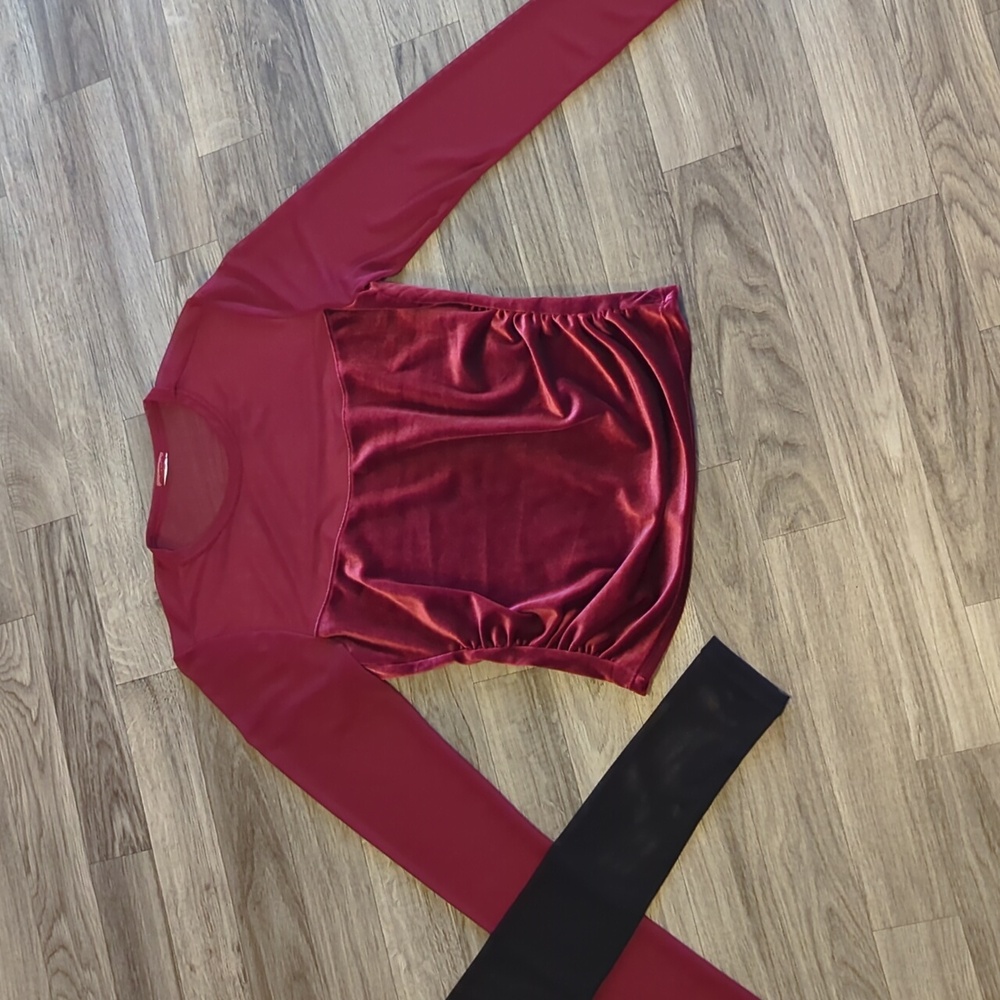 Elegant Black and Red Velvet Mesh Long Sleeve Tops! XS Goth/Grunge/Glam - Picture 4 of 7